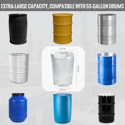 55 Gallon Heavy‑Duty Extra Thick Mylar Drum Liner Bag, High Barrier Heat‑Sealable 4‑Layer Aluminum Foil, Food & Industrial Grade for Ingredients, Chemicals, Liquids, Powders & Resin Storage(1PC)