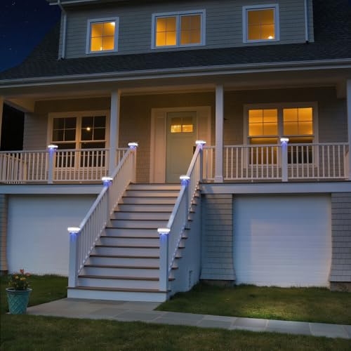 Solar Post Cap Lights 160 Lumen 52LEDs with 6500K White Lighting | Fence Post Solar Lights Fits 4x4 5x5 6x6 Wood Post, Outdoor Post Lights IP65 Waterproof, for Patio, Porch, Garden - color: White