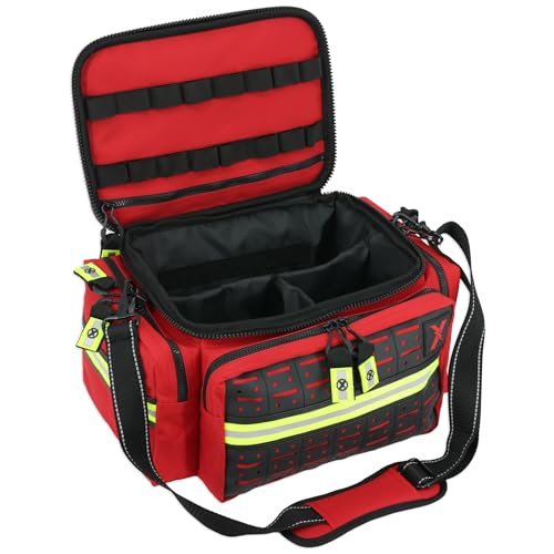 Lightning X Products Lightning X Mid-Sized First Responder EMT Bag | LXMB25 Fully Stocked Aid Kit w/ 200+ BLS Supplies - RED - color: Red