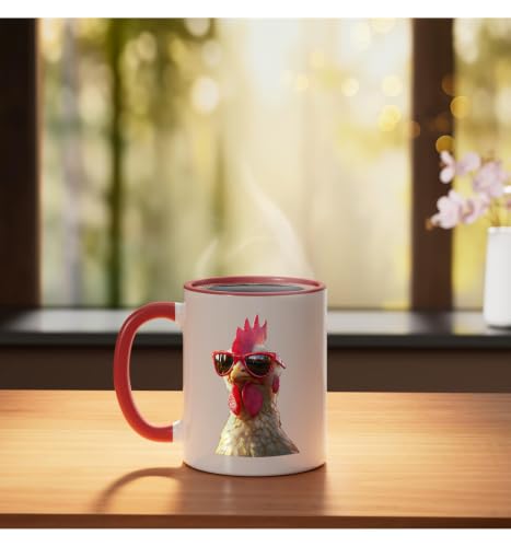 Chicken Hen Female Chick Farm Cluck Farmer Cute Chickens Ceramic Mug, Red/White, 11oz - color: Red/White, size: 11 Ounces