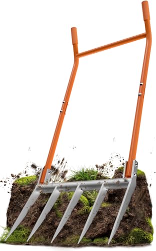 Broadfork 5-Tine Broad Fork for Gardening Ergonomic U-Shaped Design | Heavy Duty Broadfork Tool for Gardening Cultivating Farm Garden Digging Crushing Aerate Soil (Patent Pending)