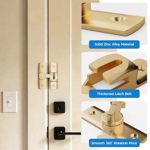 Barn Door Lock, 90/180 Degree Latch Lock, Gate Latches for Fence, Flip Latch Safety Door Lock for Sliding Door, Garden, Closet, Bathroom, Pocket Doors, Gold-2Pack - color: Gold