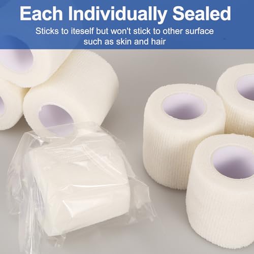 24 Pack White Self Adhesive Bandage, 2” x 5 Yards Medical Wrap, Cohesive Bandage Wrap, White Tape Baseball, Self Stick Bandage Tpae, First Aid Gauze for Ankle, Leg, Arm - color: White, size: 2 Inch