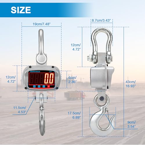 Hyindoor 3000kg 6600lb Crane Scale, 3T Digital Crane Scale with Remote Control, Temperature and Humidity Measuring Hanging Scale, Industrial Heavy Duty Electronic Scales Hoist Scales - size: 3000kg/6600lb