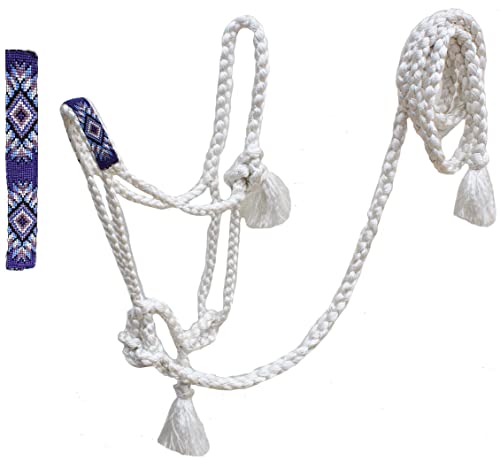 CHALLENGER Nylon Horse Braided Rope Halter Beaded Noseband Lead Rope 606RT - color: White Beaded