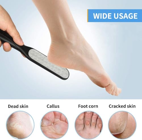 Fu Store 2 Pack Foot Files Callus Remover Foot Rasp Dual Sided Foot File | Stainless Steel Surface Pedicure Tools Professional Scrubber Premium for Feet Care Remove Hard Skin - color: Black