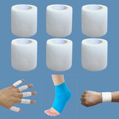 2 Inches Self Adhesive Bandage Wrap Bulk, 6 Pack, White | Breathable Self Adhesive Vet Tape for Pets, Stretchy Sports Cohesive Bandage Wrap for Athletic, Wrist and Ankle - color: White
