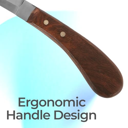 Hoof Knife Double Edged Curved Blade – Stainless Steel Curved Blade Farrier Tool with Wooden Handle, Multipurpose Hoof Trimming Knife for Livestock, 3-Inch Blade, 8.5-Inch Overall (Left Hand) - style: Double Edge - LH