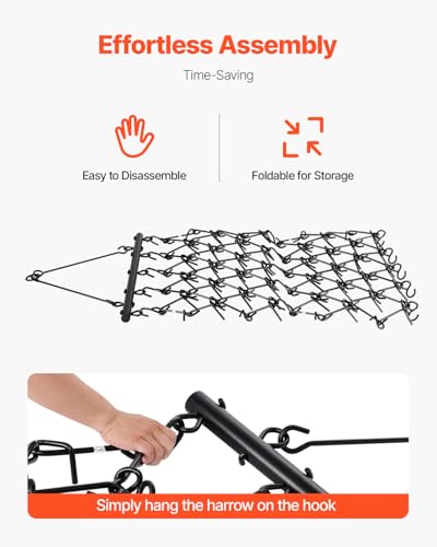 VEVOR Drag Harrow 4 ft x 4 ft Durable Chain Harrow with 69 Sharp Teeth | Suitable for ATV UTV Tractor, Ideal for Soil Preparation, Seeding, Smoothing Landscapes, and Yard Gravel Driveway Maintenance - size: 4 x 4 ft