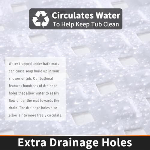 Yimobra Square Shower Mat Non Slip, Super Strong Suction Cups, 21"X21" Bath Tub Mat with Drain Holes, Machine Washable Fast Draining Bath Mats, Bathroom Essentials,White - color: White, size: 21 X 21 Inch