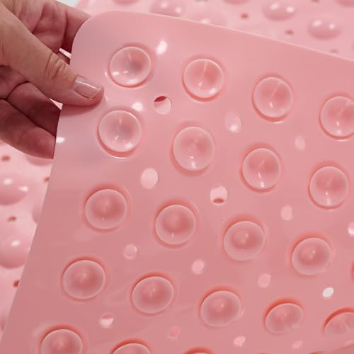 ENKOSI Square Shower Mat – 21 x 21 Inch Non-Slip Mat with Suction Cups and Drain Holes – Anti-Slip Square Bathroom Bathtub Shower Mats for Inside Shower (21x21 Baby Pink) - color: Baby Pink