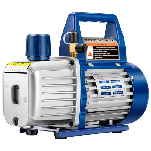 VIVOHOME 110V 1/3 HP 4 CFM Single Stage Rotary Vane HVAC Vacuum Pump | Auto AC Vacuum Pump for Mini Split Automotive Air Conditioner R134a R12 R22 R502 R410a AC System with Oil Bottle - color: Blue, size: 4 CFM