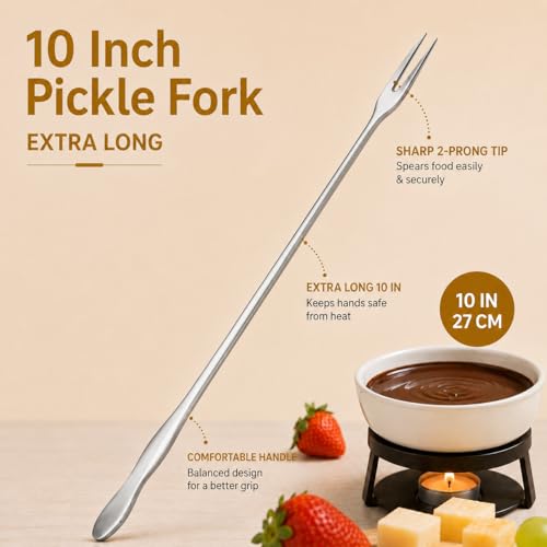 10 Inch Pickle Fork Set of 5, Stainless Steel Long Handle Pickle Grabber for Jars, Olive Forks, Cocktail Forks, 2-Prong Fruit Dessert Appetizer Forks