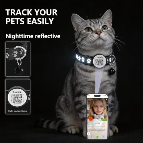 2 Pack QR Code Cat Collar with Instant Lost Pet Recovery System, Scan for Urgent Alerts & Location Info, Breakaway Reflective Collar with Safety Bell (Blue & Pink) - color: Paw pattern - Blue & Pink