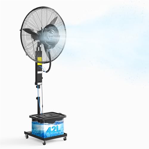 ROVSUN Max 6500CFM Misting Fan, 26Inch High Velocity Industrial Mister with 42L/11Gal Water Tank, 3 Speed Settings & Ajustable Mist Value, 60° Oscillation, For Outdoor Cooling, Patio, Barn, Greenhouse - size: 26inch