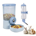 Sangle Sopffy Rabbit Feeder and Water Dispenser Set, Gravity Food Bowl with Water Bottle for Cage, Small Animal Feeding Station for Bunny, Guinea Pig, Chinchilla, Ferret, Hedgehog, Blue 2-Piece Set - color: blue
