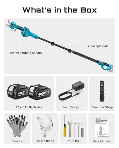 SEESII 2-in-1 Pole Pruning Shears: 1.6" Cutting Diameter Cordless Electric Pole Pruners - Brushless Motor, Dual 4.0Ah Batteries, Extra SK5 Blade, 4 Modes Adjustable Branches Cutter for Tree & Flower | Brushless Motor, 2x4.0Ah Batteries, Extra SK5 Blade, 4