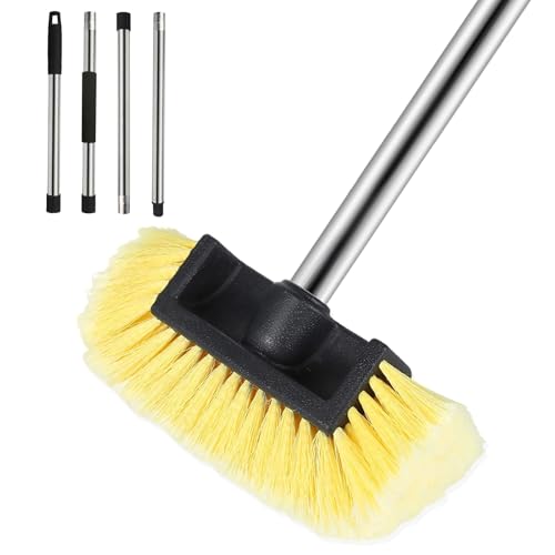 Car Wash Brush with Long Handle – Five-Sided Soft Bristle Brush for Car, Truck, SUV, RV, Boat & House Siding Cleaning - color: Yellow