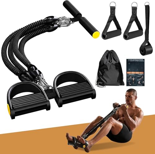Pedal Resistance Band with Handle, Aturien Adjustable Powerful 4-Tube Elastic Bands for Exercise, Multifunctional Foot Pedal Puller, Home Workout Equipment for Legs Arms Abs - color: BLack