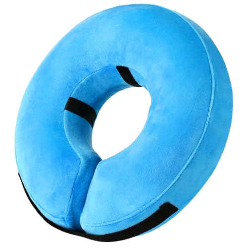 Grand Line Inflatable Dog Cone Collar, Soft Pet Recovery After Surgery (L) | Does Not Block Vision | Protective Pet Neck Cone Alternative for Small, Medium, Large Dogs & Cats | Solid Blue - color: Blue, size: L (Neck:14"-18")