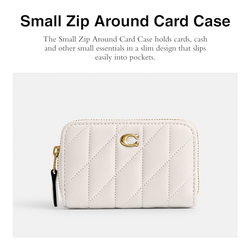 Coach Women's Quilted Pillow Leather Small Zip Around Card Case, Chalk - color: Chalk, size: One Size