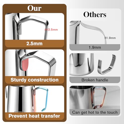 Milk Frothing Pitcher 12oz, Stainless Steel Espresso Cup for Latte Art | Premium 304 stainless steel with precise pour spout and art pen for silky microfoam and professional latte art every time. - color: Bright Silver