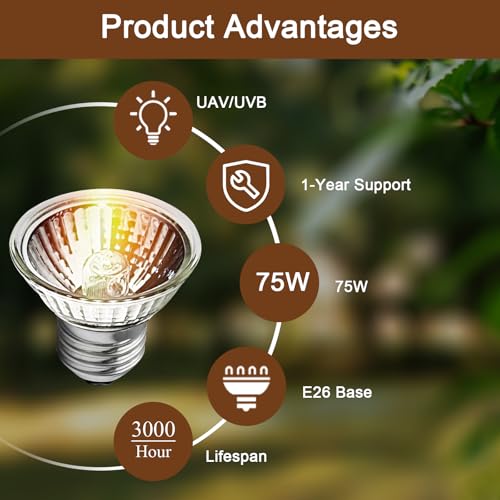 75W Uva Light Bulbs 4 Packs, Turtle Heat Lamp for Reptile | E26 Base Fit for Reptiles and Amphibian Tanks, Terrariums and Cages, Works with Various Lamp Fixtures