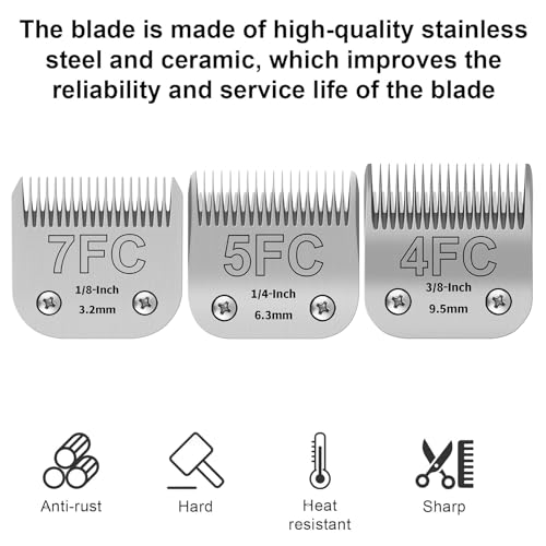 3PACK Dog Grooming Clipper Replacement Blades Compatible with Andis Pet Clipper/Oster A5/Wahl KM Series Dog Clipper,Ceramic Blade & Stainless Steel Blade (4FC+5FC+7FC) - size: 4+5+7FC