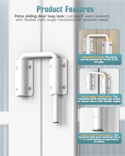 90/180 Degree U Patio Sliding Door Loop Lock Latch, White-2 PCS | Aluminum Alloy Security Bolt Lock , Multi-Angle Mounting for Barn, Garden, Fence Gate & Window - color: White-2 PCS