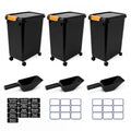 3 Sets 22lb Dog Food Storage Container with Airtight Lid,Scoops,Wheels and Labels,Dry Pellet Storage Bin Kit with Flavor Stickers Airtight for Grill Pellets