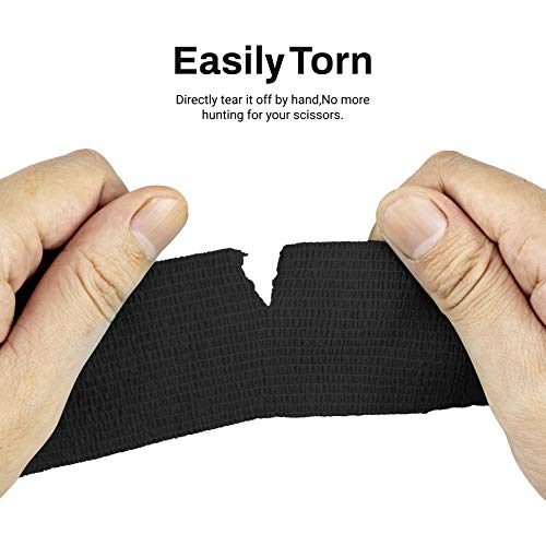 FRESINIDER 9 Rolls Self Adhesive Wrap Athletic Tape Gauze, Breathable Elastic Cohesive Bandage for Sports Injury & Pet (7 Pcs 2" x 5 Yards + 2 Pcs 1" X 5 Yards) (Black) - color: Black