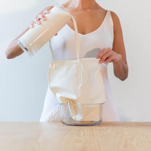 Organic Cotton EZ-2-Squeeze Nut Milk Bags - 2pk -14" x14" Reusable All Purpose Food Strainer Bag- Light Strong Muslin Mesh Cheesecloth - color: New Lightweight Unbleached Muslin Cheesecloth, size: 13 x13 inches