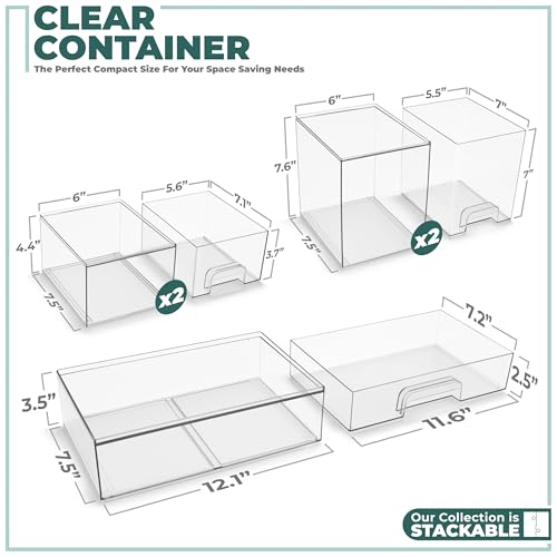 Sorbus Clear Stackable Storage Drawers (5 Pack, Complete Set) | Acrylic containers with pull-out bins keep cosmetics, brushes and daily items sorted on bathroom counters or in cabinets. - size: 5 Pack, Complete Set