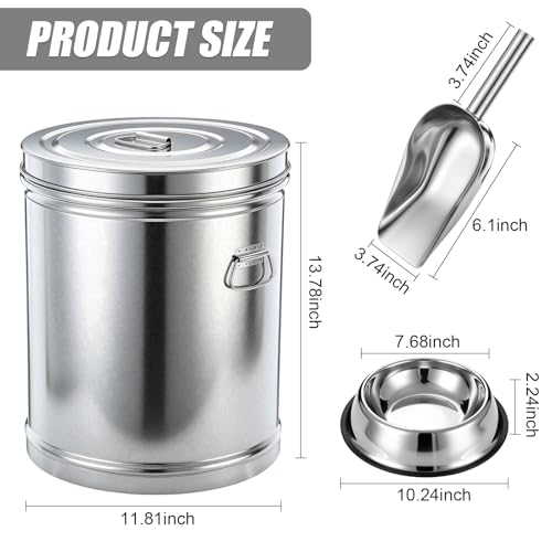 6.5 Gallon Metal Pet Food Storage Container Set with Stainless Steel Bucket, Scoop and Bowl, 30 Lbs Large Metal Dog Food Bin with Airtight Lid Suitable for Dog Cat Chicken Pet