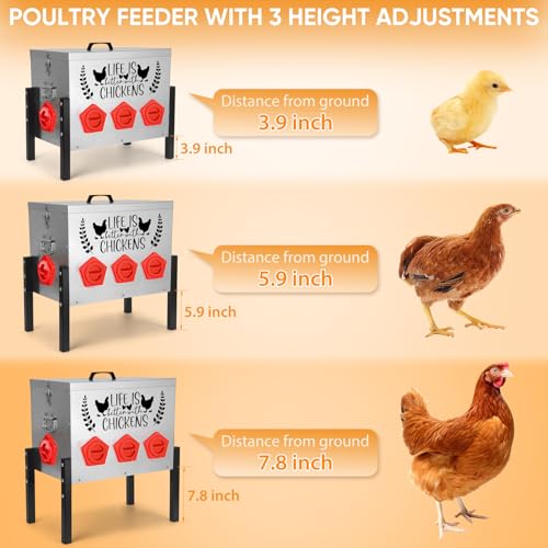 TGEYD 50 lb Heavy Duty Chicken Feeder, No Waste Galvanized Poultry Feeder with Locking Lid for Outdoor Chickens, Ducks & Geese - color: silver