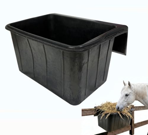17 Quart Horse Trough Feed Bucket Rubber Feed Pan Hook Over Feeder for Goats Cows Cattle,Heavy Duty