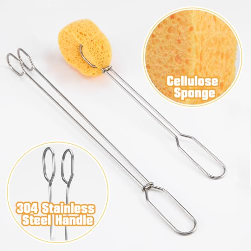 Cellulose Sponge Bottle Brush Set with Long & Short Handles, Non-Scratch Washing Cleaner for Wine Coffee Mug Glass Dishes with 6 Replacement Sponges - style: 2 Handles & 6 Sponges