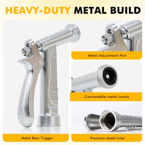 RESTMO 2 Pack 100% Metal Rust-Proof Chrome Garden Hose Nozzle Heavy Duty | 5X Lifespan Zinc Alloy Pistol Grip Hose Sprayer Nozzle, Leak Proof, Threaded Front, Idea for Car Washing, Plant Watering - size: 2 Pack