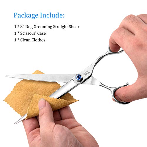 JASON Dog Grooming Scissors Shears - 8" Straight Long Pets Trimming Kit | Premium Cats Shear with Offset Handle and a Jewelled Screw, Sharp Comfortable, Gift - size: 8.0", style: Straight