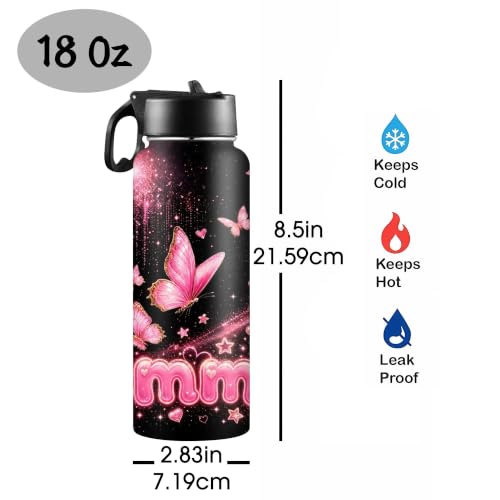 Personalized Butterfly Water Bottle for Girls with Name | 18oz, Stainless Steel, With Straw, Back to School Birthday Gift - color: Color 10