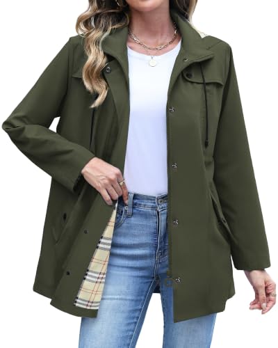 RUMIA Raincoat Women Waterproof Long Hooded Trench Coats Lined Windbreaker Jackets for Women 2026 S-2XL - color: Armygreen, size: Small