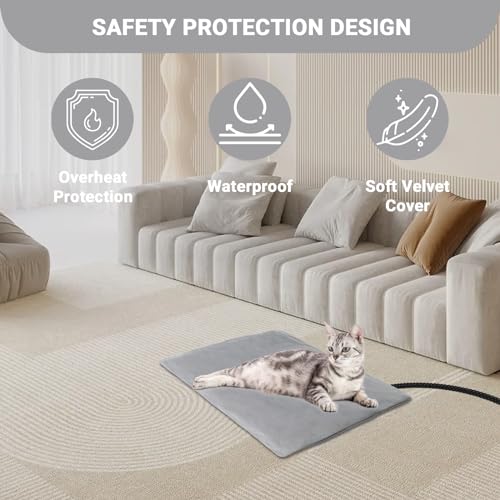 Pet Heating Pad for Cats Dogs with Temp Adjustable & Auto Power-Off | heated cat bed cat house bed cat warming pad indoor outdoor - size: 16" x 20"