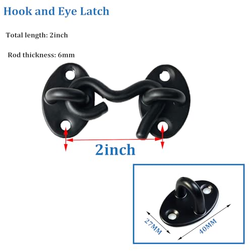 2 Pack 2 inch Black Hook and Eye Latch for Gate, Shed, Garage | Thickened Stainless Steel, Rust & Corrosion Resistant, Screws Included, Indoor & Outdoor Use - color: Black, size: 2 Inch