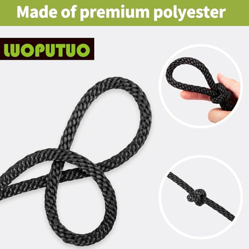 3/8 Inch × 200 FT Black Polyester Solid Braid Rope – UV & Abrasion Resistant, Low Stretch, Multipurpose for Flagpole Halyard, Clothesline, Camping, and Utility Tasks - size: 3/8 In×200 FT