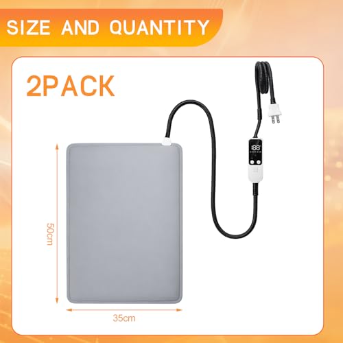 Remerry 2 Pcs Chicken Heated Pads 20 x 14 Inch Pet Heating Pad Small Animal Indoor Outdoor Heating Pad Adjustable Temperature Waterproof Heated Mat 30-Level Controller (25-60°c) with 10-Hour Timer