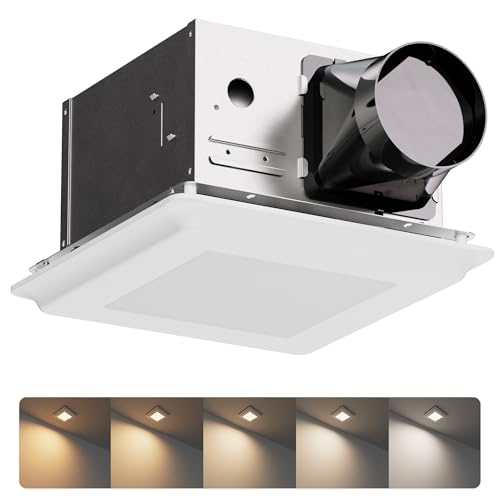 2 In 1 Bath Fan With LED Light, 25W Ceiling Mount Ventilation Fan and Light Combo for Bathroom and Home, 100CFM, 120V, 1000LM, 5CCT Seletable, Dimmable & Wet Rated, ETL Certified - size: 100CFM with Light