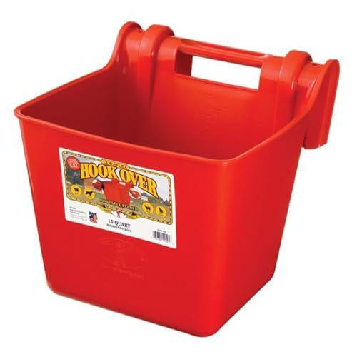 Little Giant® Plastic Hook Over Feeder | Mountable Livestock & Pet Feed Bucket | Horse Feed Bucket | Made in USA | 15 Quarts | Red - color: Red, size: 15 Quart