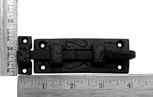 Renovators Supply Manufacturing Door Lock Latch 4 in. Black Wrought Iron Pig Tail Tip Styled Offset Slide Bolt Latch with Mounting Hardware - size: Pack of 1, style: 4 inch – Block Mount Curled Tail