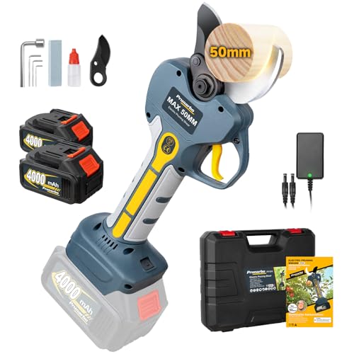 50mm 2" Professional Electric Pruning Shears Kit | Heavy Duty Secateurs for Hardwood, Orchards & Vineyards, with 2×4000mAh Batteries, Compatible with Makita and Extension Pole - style: PR-E50