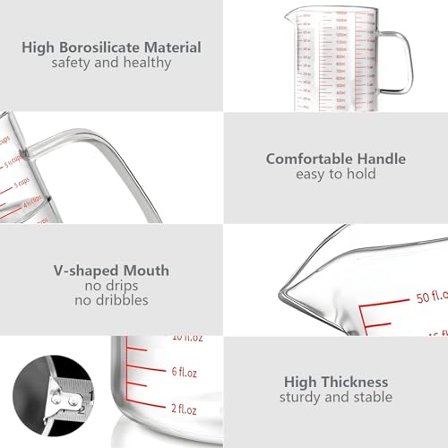WhiteRhino Glass Measuring Cup,6Cup/1500ml/50oz Liquid Measuring Cups, Measuring Cup With Handle and V-Shaped Spout, Glass Beaker with Three Scales (OZ, Cup, ML), Dishwasher/Freezer/Microwave Safe - color: 6 Cup / 1500ml / 50oz - Glass